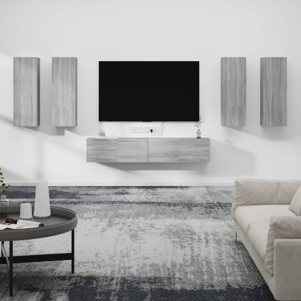 6-delige Tv-meubelset bewerkt hout grijs sonoma eikenkleurig