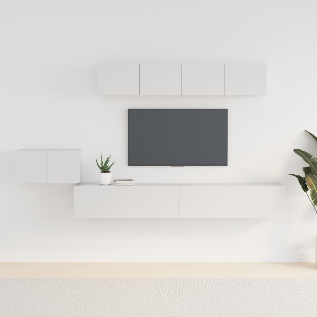 5-delige Tv-meubelset bewerkt hout wit – afbeelding 1