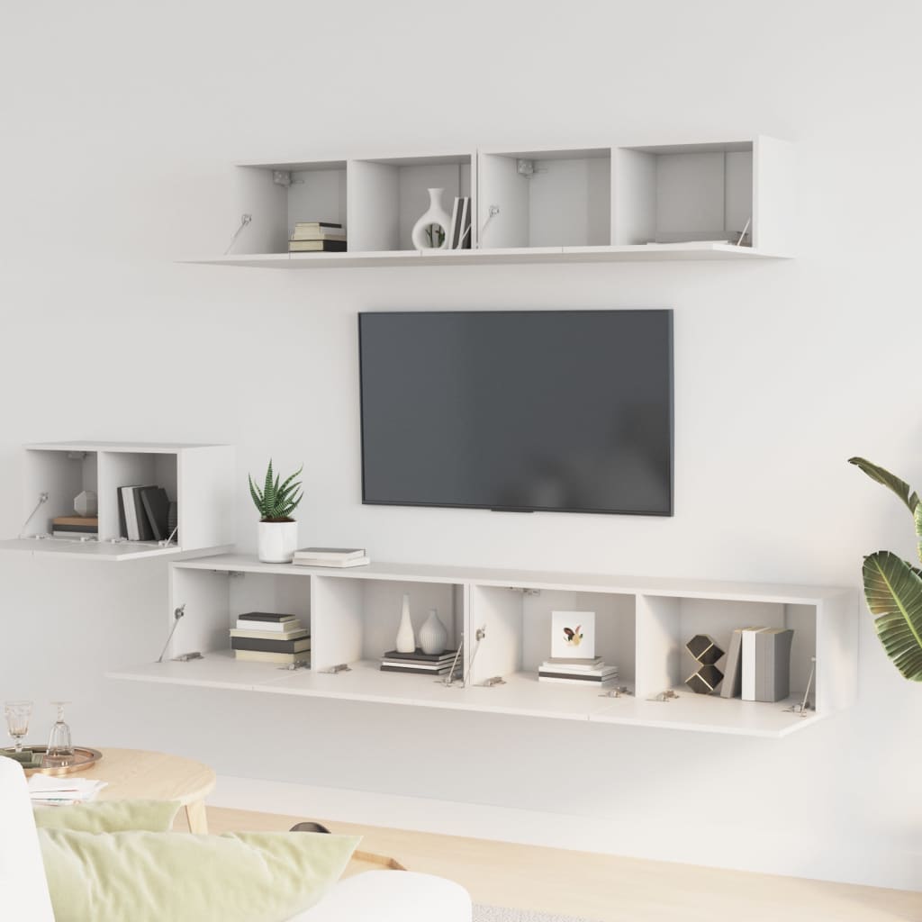 5-delige Tv-meubelset bewerkt hout wit – afbeelding 3