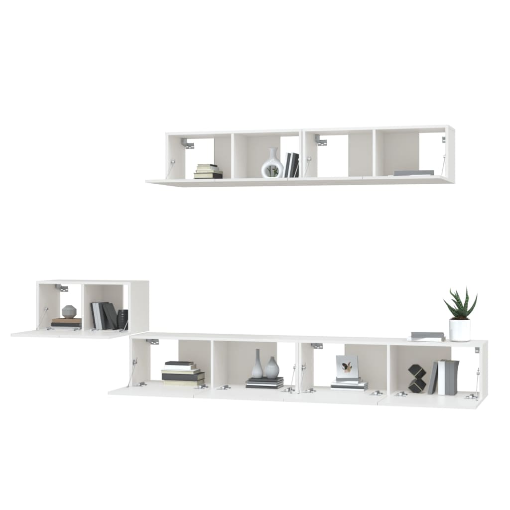 5-delige Tv-meubelset bewerkt hout wit – afbeelding 4