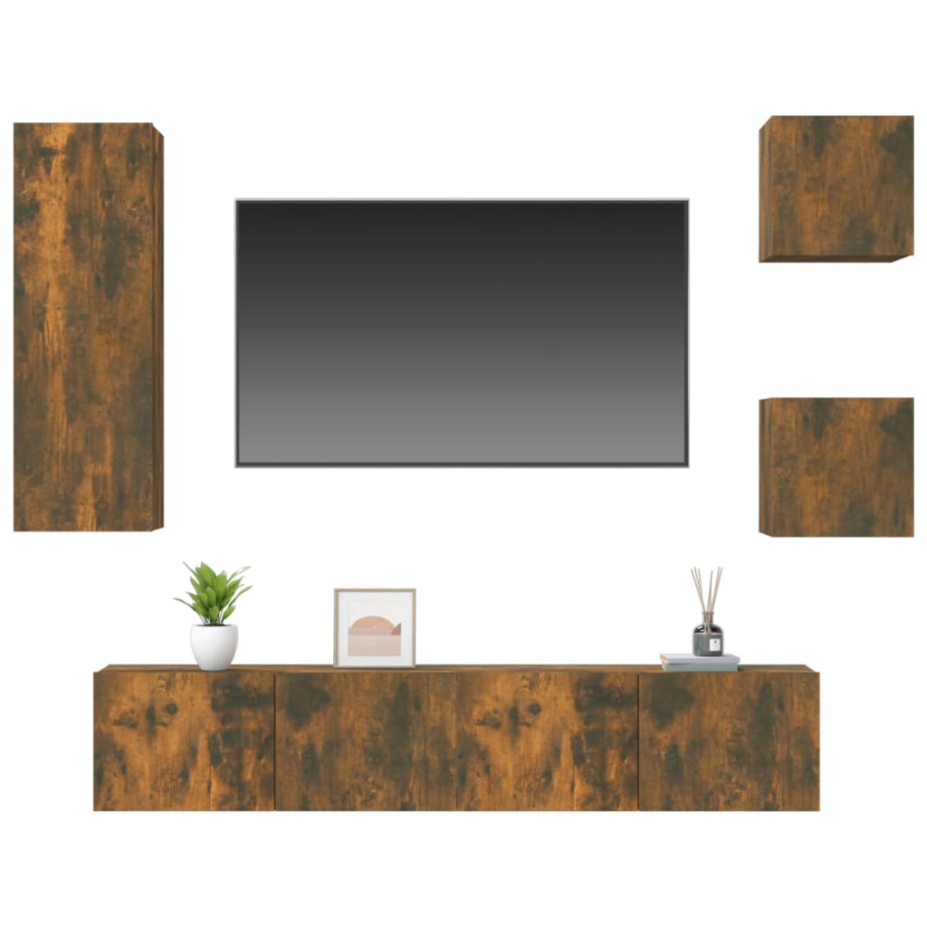 5-delige Tv-meubelset bewerkt hout gerookt eikenkleurig – afbeelding 4