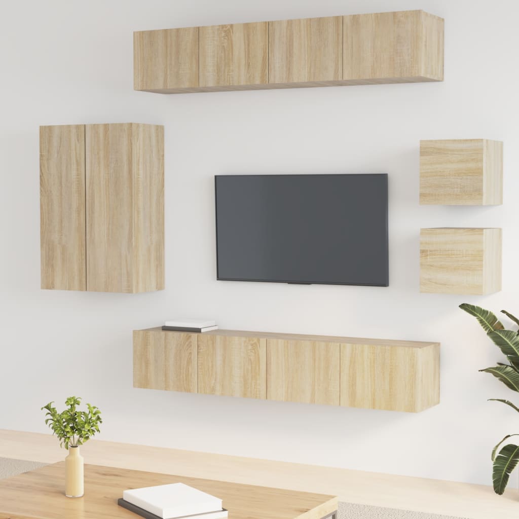 8-delige Tv-meubelset bewerkt hout sonoma eikenkleurig – afbeelding 1