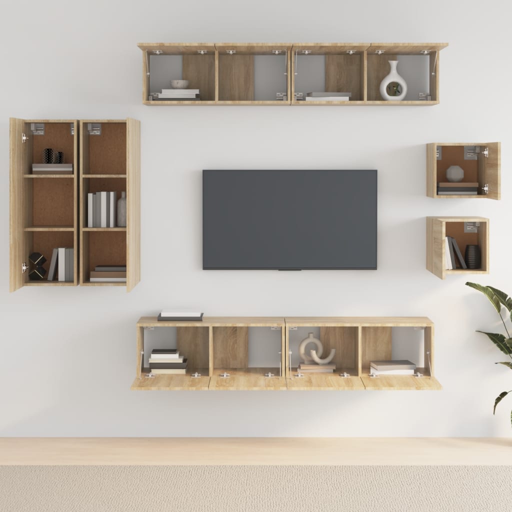 8-delige Tv-meubelset bewerkt hout sonoma eikenkleurig – afbeelding 3