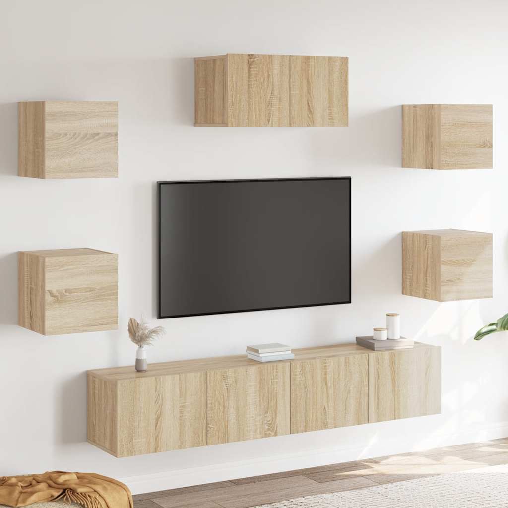 7-delige Tv-meubelset bewerkt hout sonoma eikenkleurig – afbeelding 1