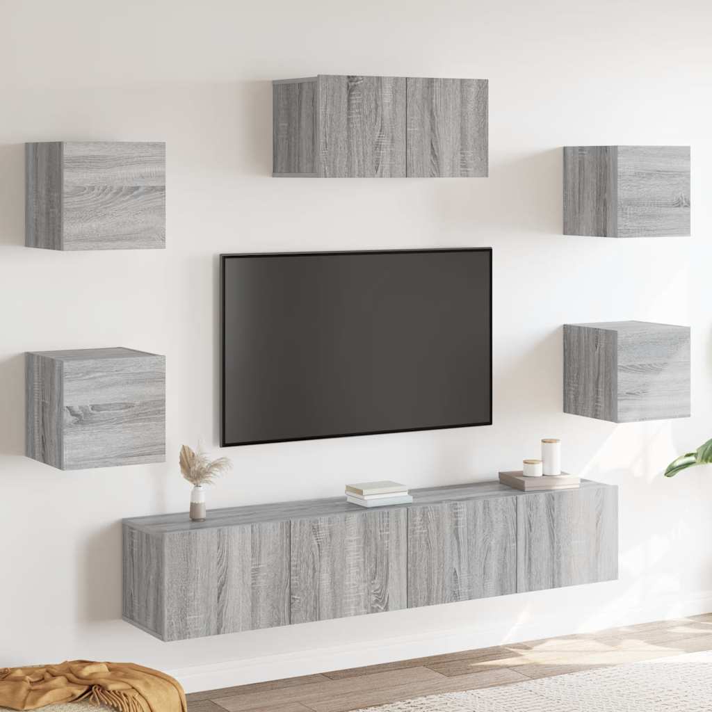 7-delige Tv-meubelset bewerkt hout grijs sonoma eikenkleurig – afbeelding 1