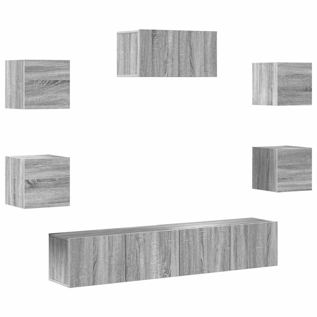7-delige Tv-meubelset bewerkt hout grijs sonoma eikenkleurig – afbeelding 2