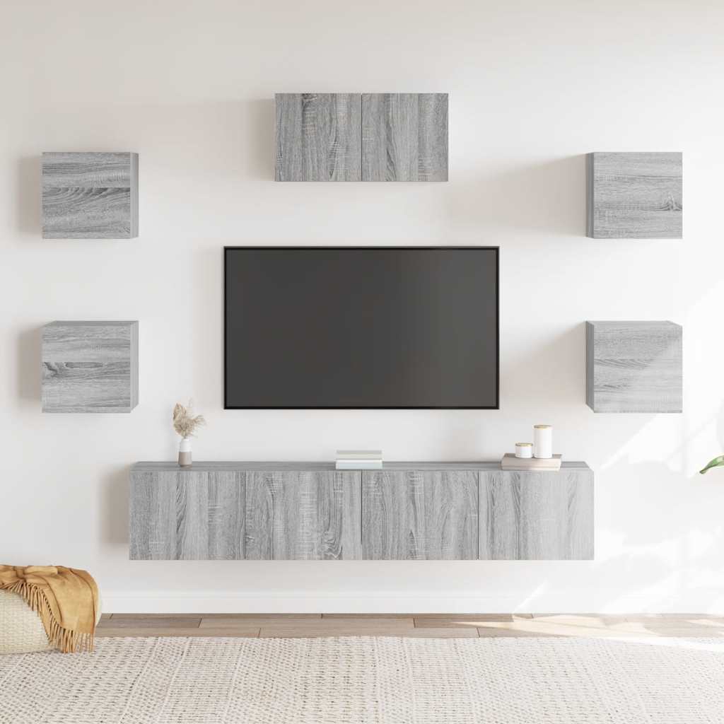 7-delige Tv-meubelset bewerkt hout grijs sonoma eikenkleurig – afbeelding 3