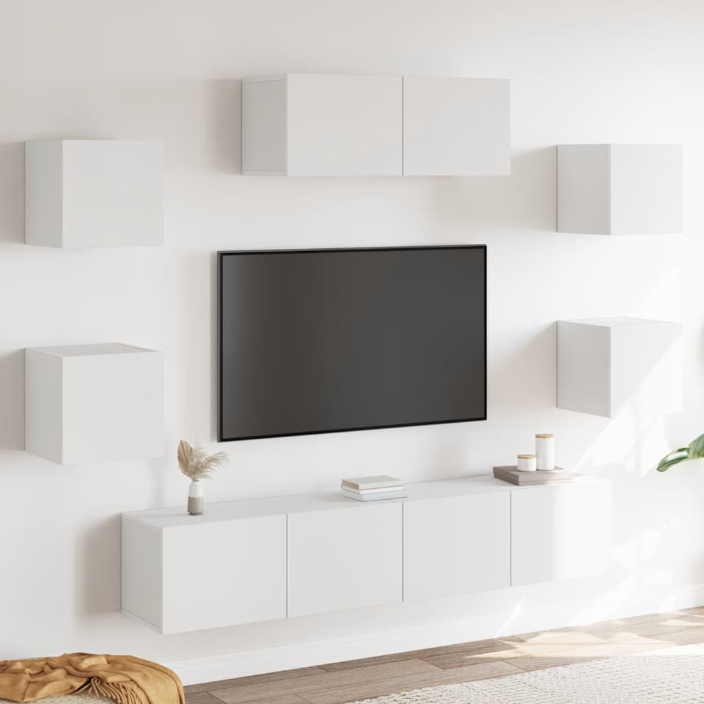 7-delige Tv-meubelset bewerkt hout wit – afbeelding 1