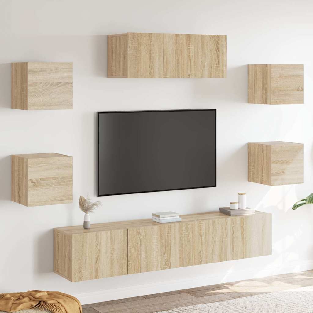 7-delige Tv-meubelset bewerkt hout sonoma eikenkleurig – afbeelding 1