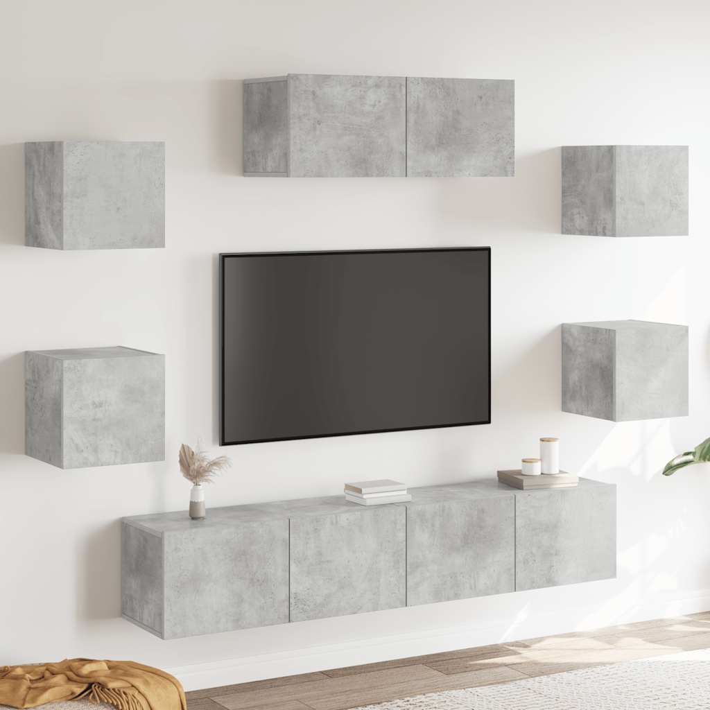 7-delige Tv-meubelset bewerkt hout betongrijs – afbeelding 1