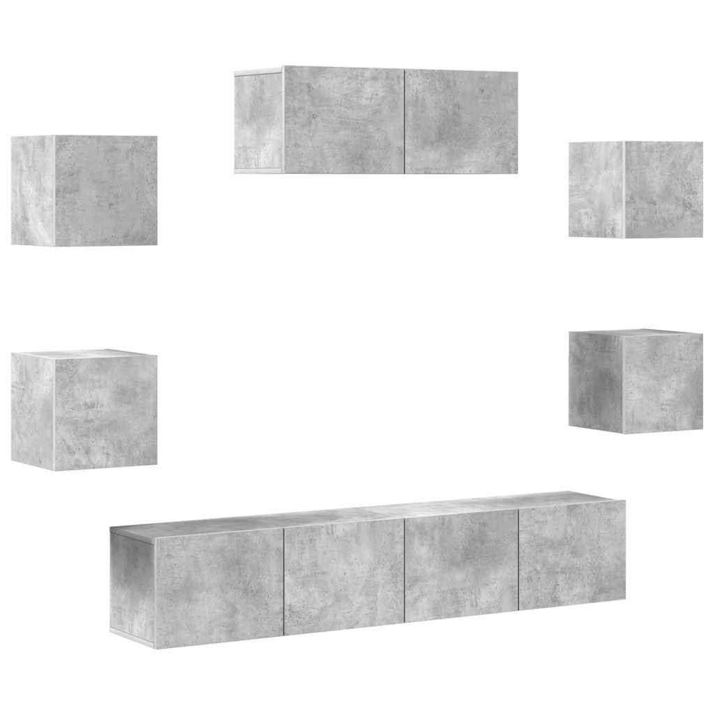 7-delige Tv-meubelset bewerkt hout betongrijs – afbeelding 2