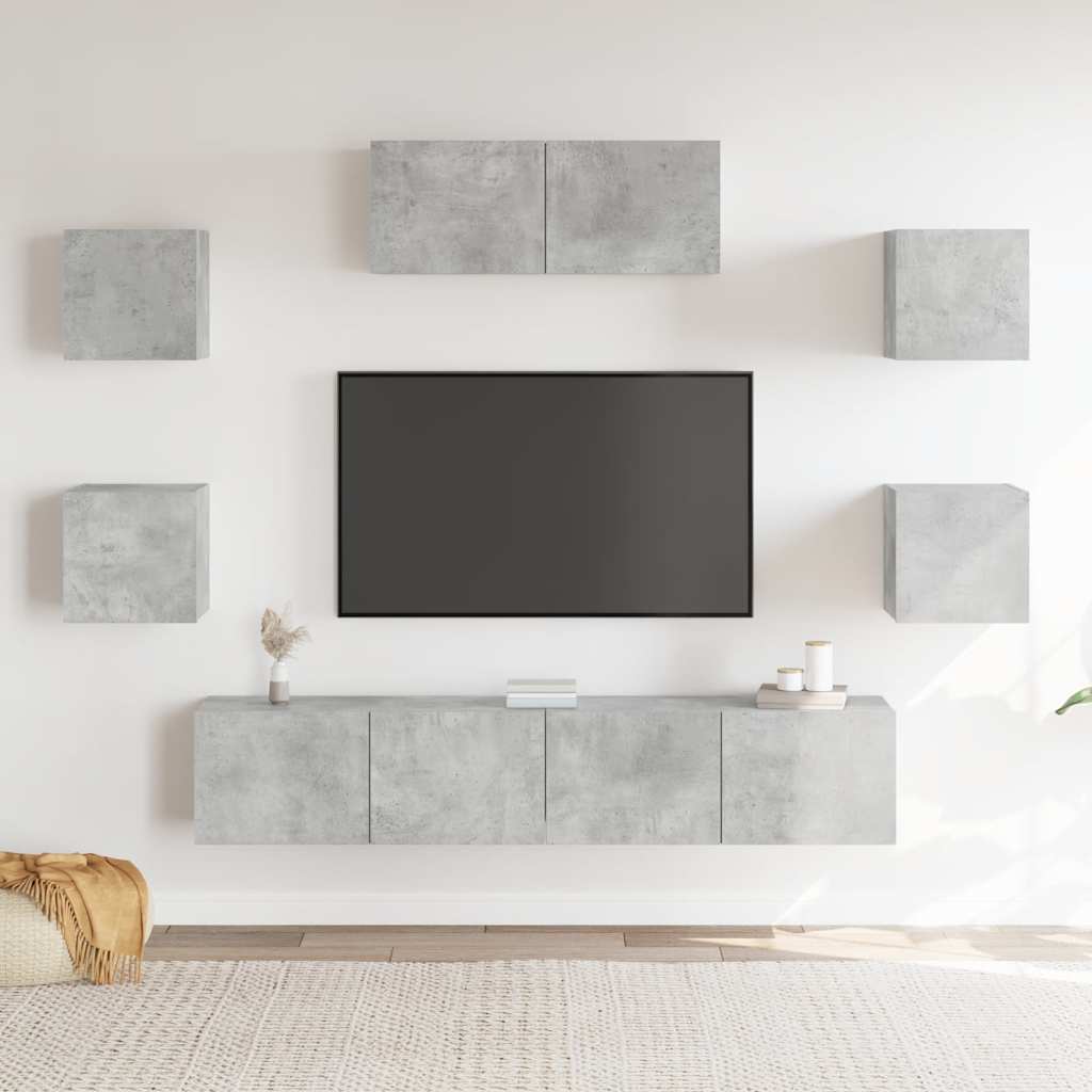 7-delige Tv-meubelset bewerkt hout betongrijs – afbeelding 3