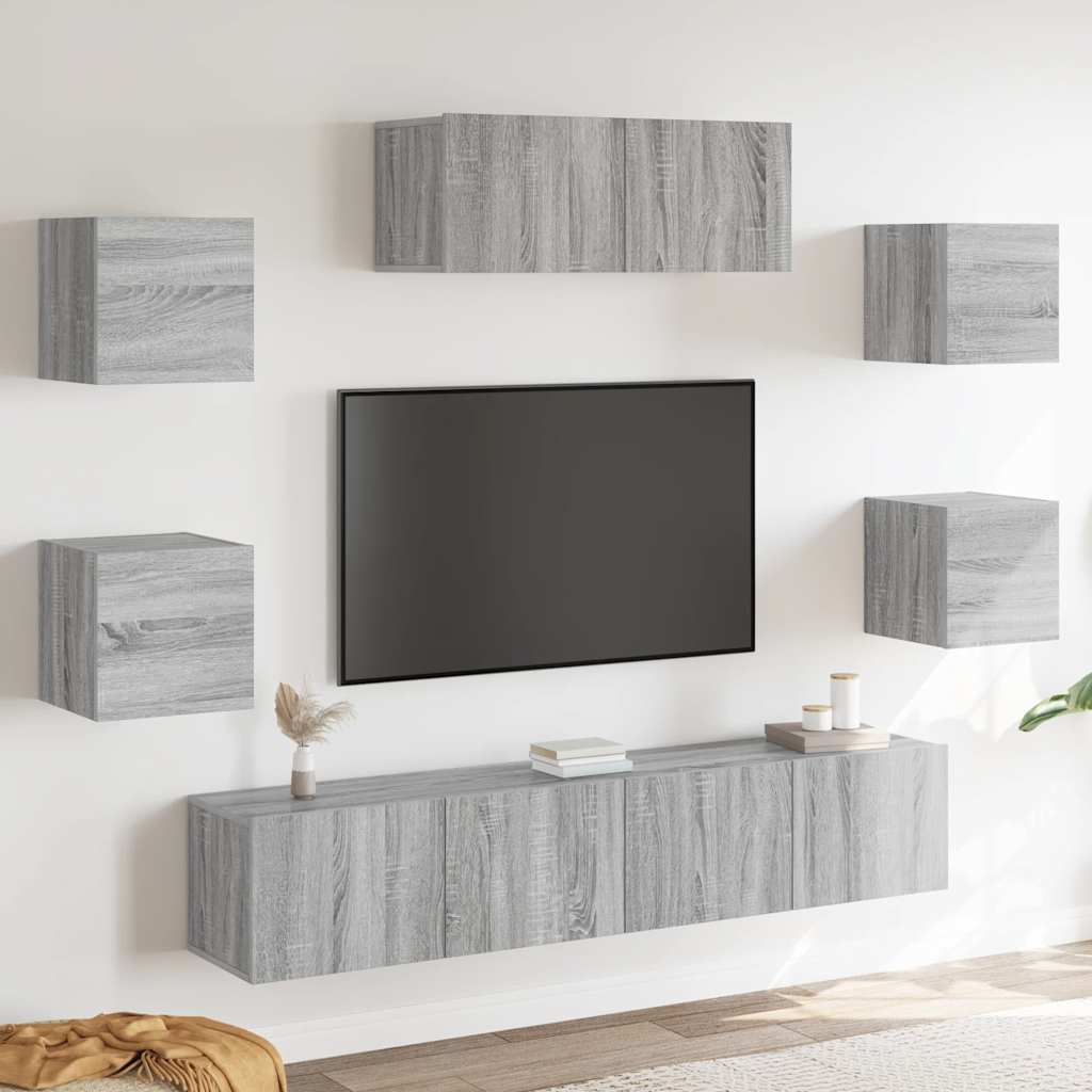 7-delige Tv-meubelset bewerkt hout grijs sonoma eikenkleurig – afbeelding 1