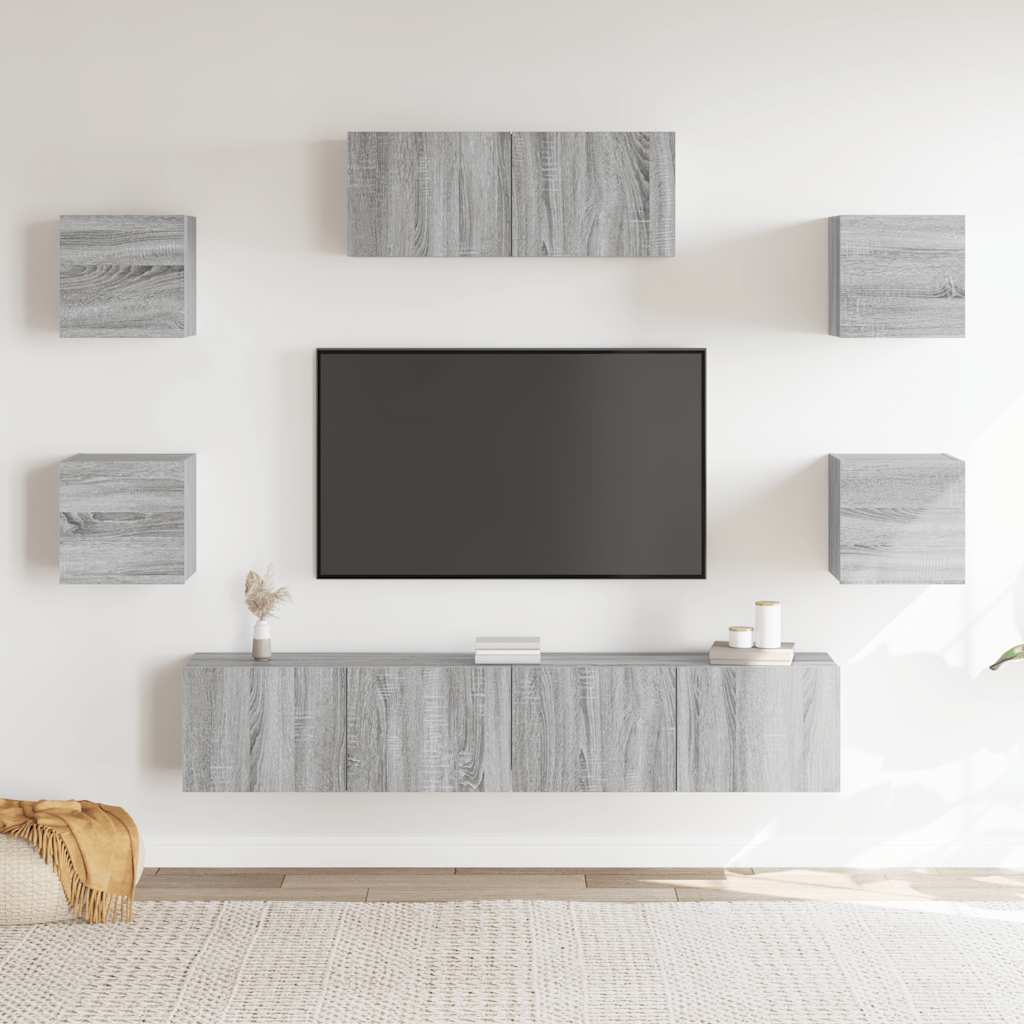 7-delige Tv-meubelset bewerkt hout grijs sonoma eikenkleurig – afbeelding 3