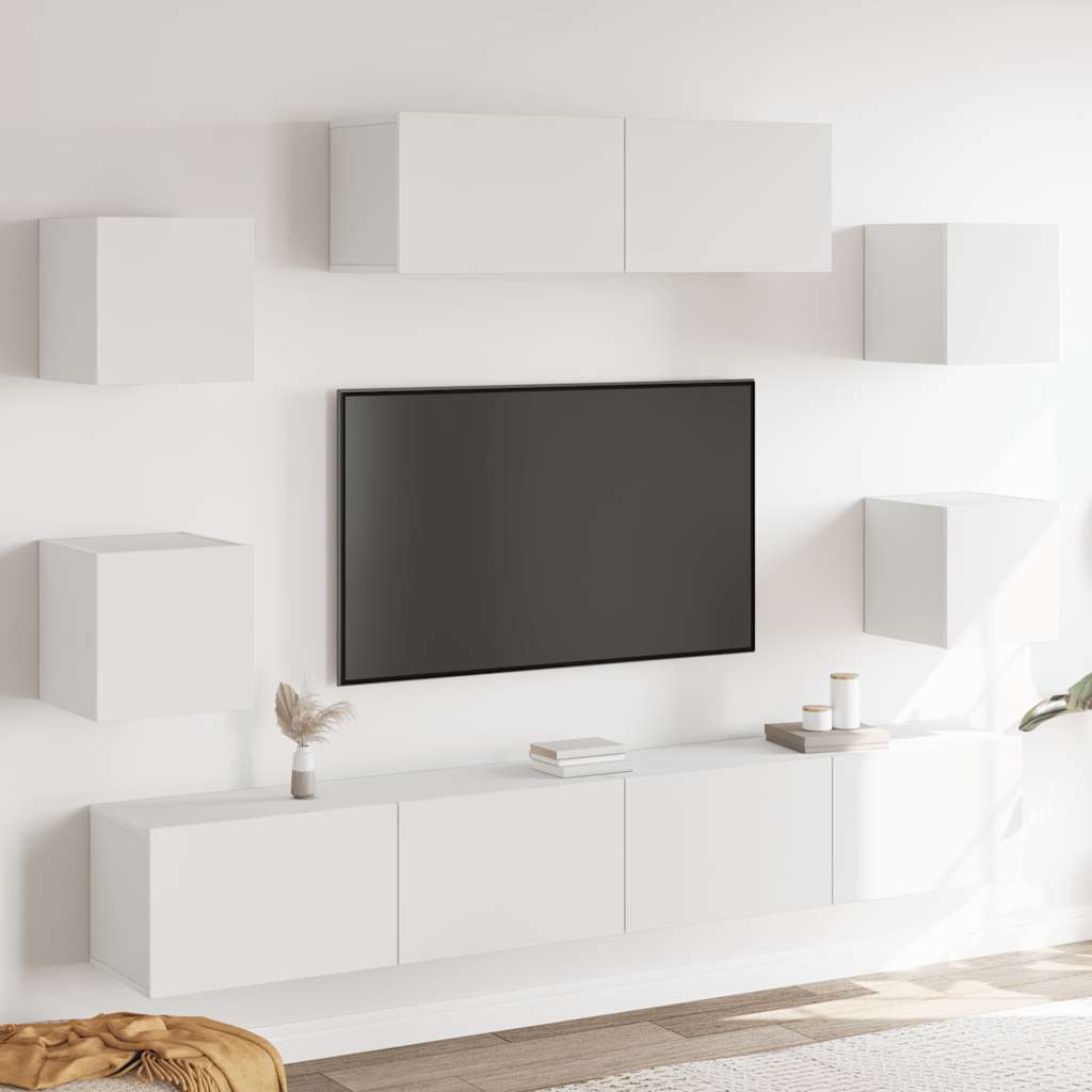 7-delige Tv-meubelset bewerkt hout wit
