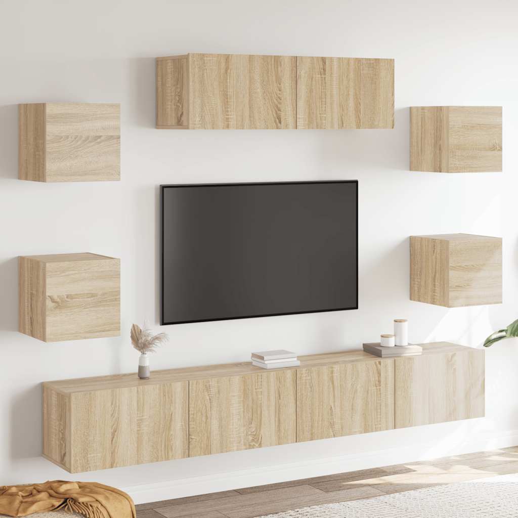 7-delige Tv-meubelset bewerkt hout sonoma eikenkleurig – afbeelding 1