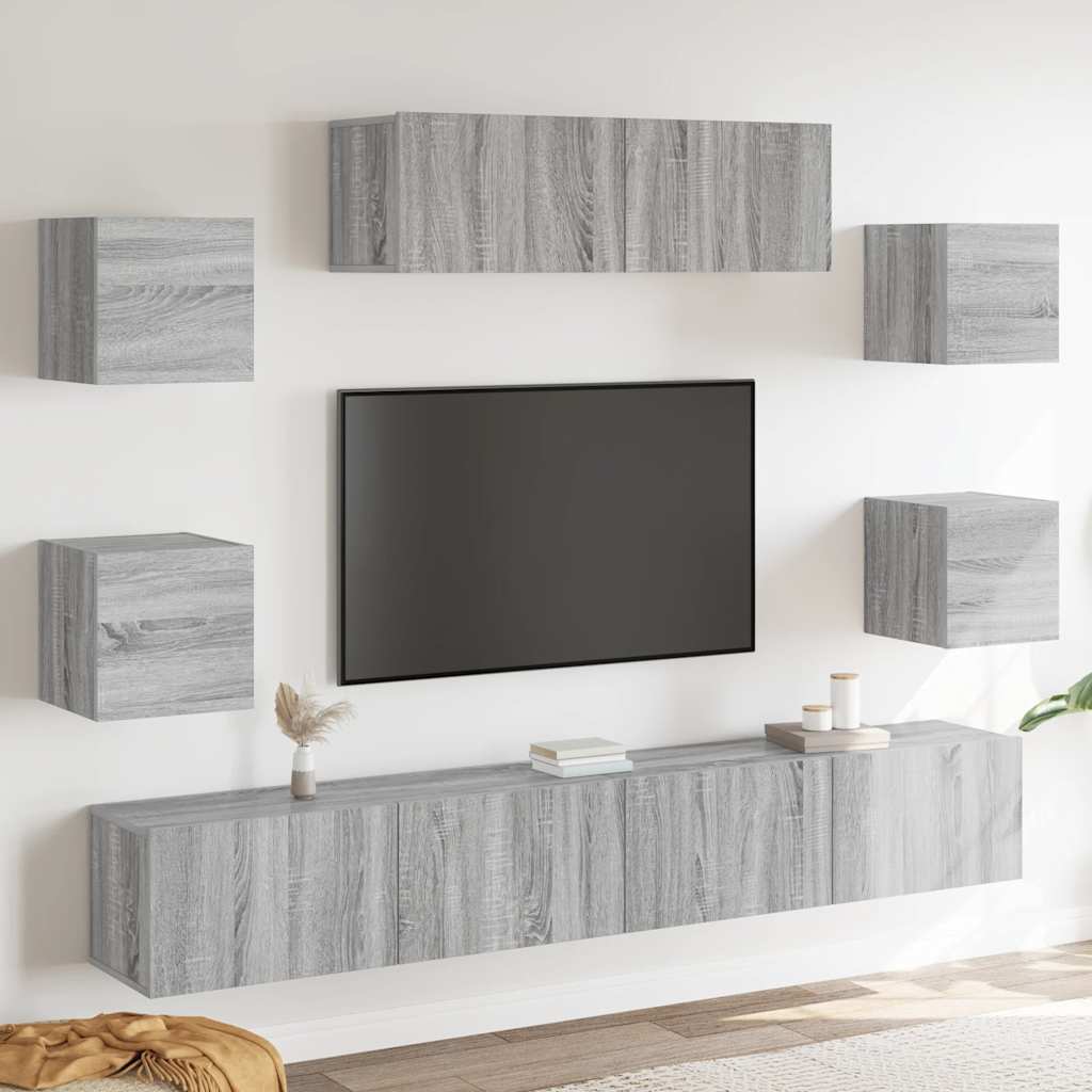 7-delige Tv-meubelset bewerkt hout grijs sonoma eikenkleurig – afbeelding 1