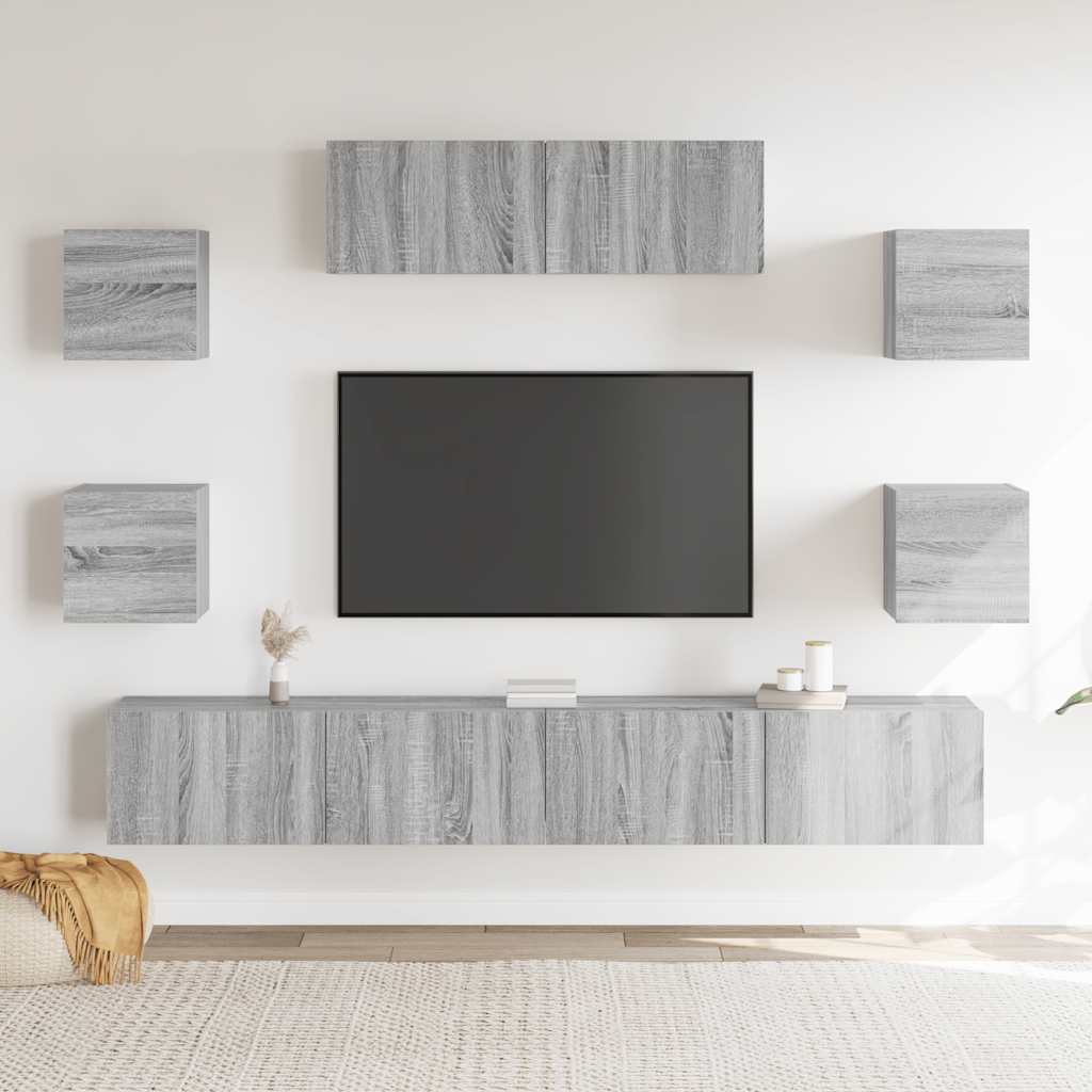 7-delige Tv-meubelset bewerkt hout grijs sonoma eikenkleurig – afbeelding 3
