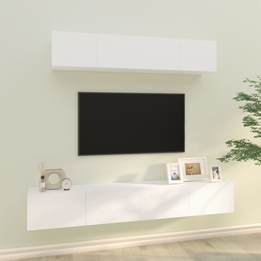 4-delige Tv-meubelset bewerkt hout wit – afbeelding 1