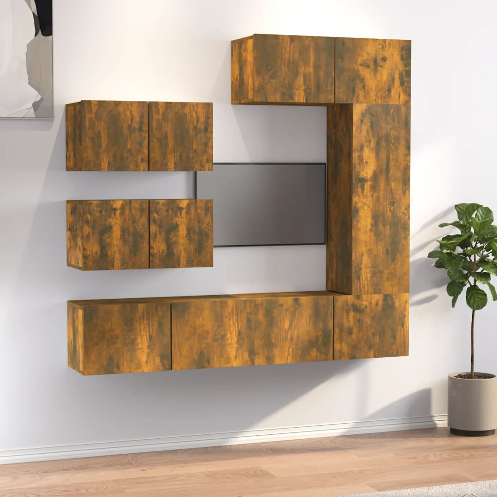 6-delige Tv-meubelset bewerkt hout gerookt eikenkleurig