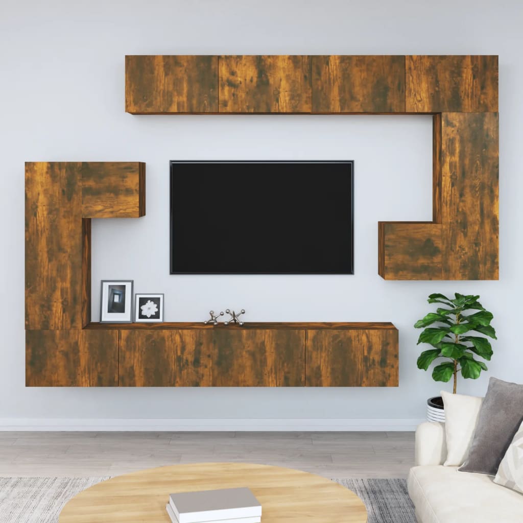 Tv-wandmeubel bewerkt hout gerookt eikenkleurig – afbeelding 1