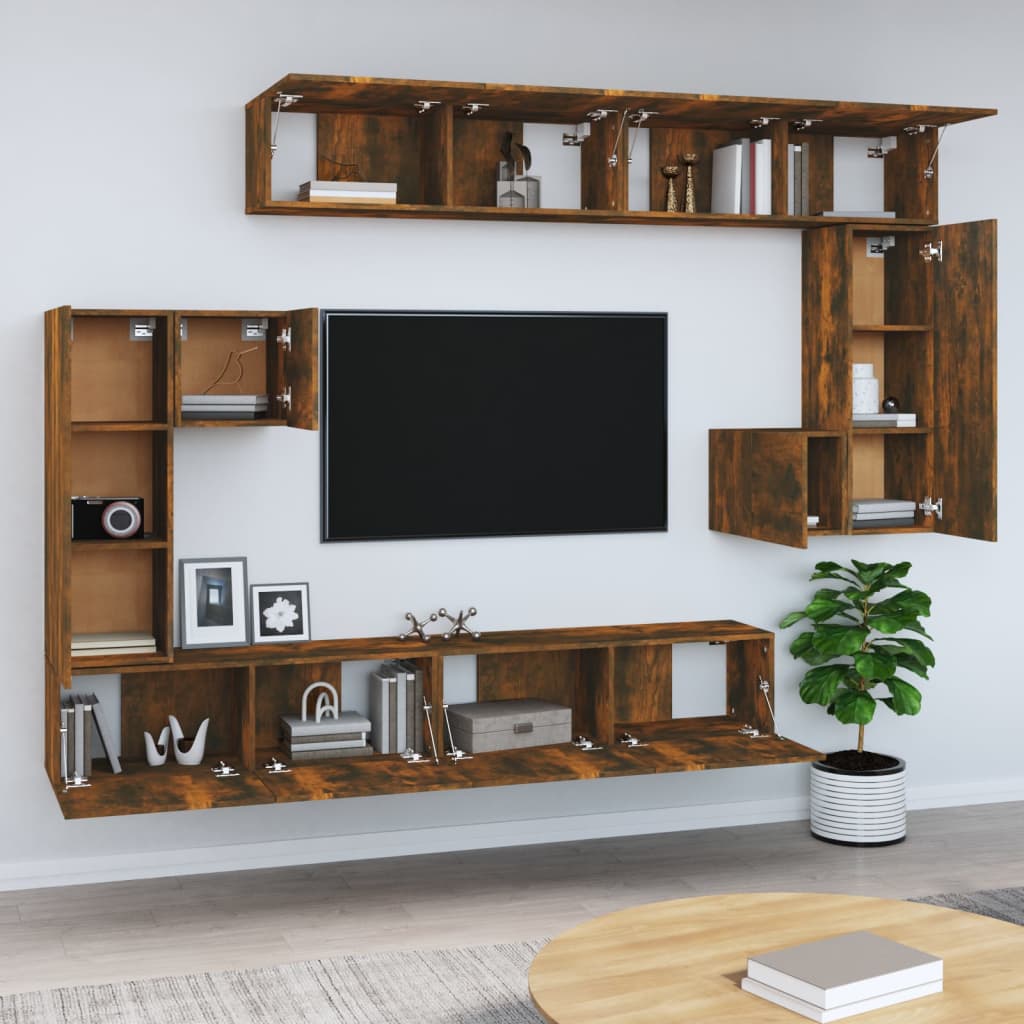 Tv-wandmeubel bewerkt hout gerookt eikenkleurig – afbeelding 3