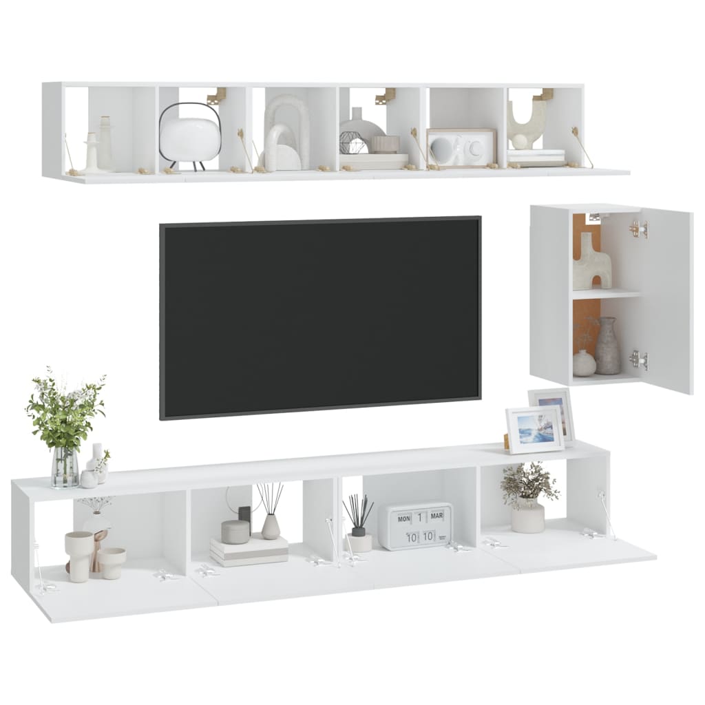 6-delige Tv-meubelset bewerkt hout wit – afbeelding 3