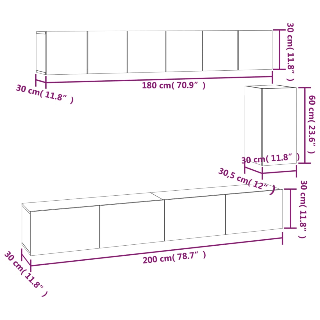 6-delige Tv-meubelset bewerkt hout wit – afbeelding 8