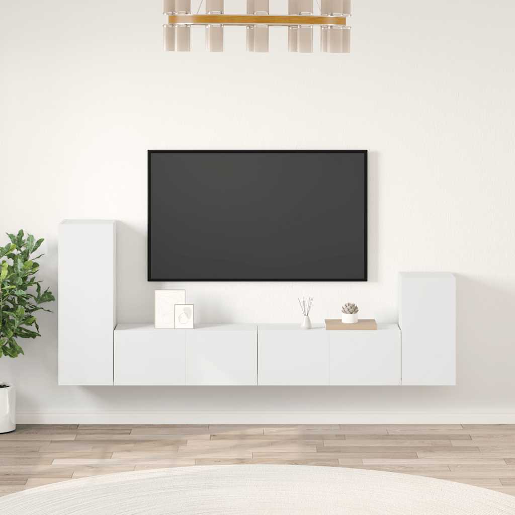 4-delige Tv-meubelset bewerkt hout wit