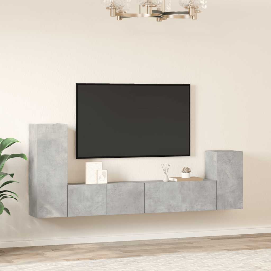 4-delige Tv-meubelset bewerkt hout betongrijs – afbeelding 3