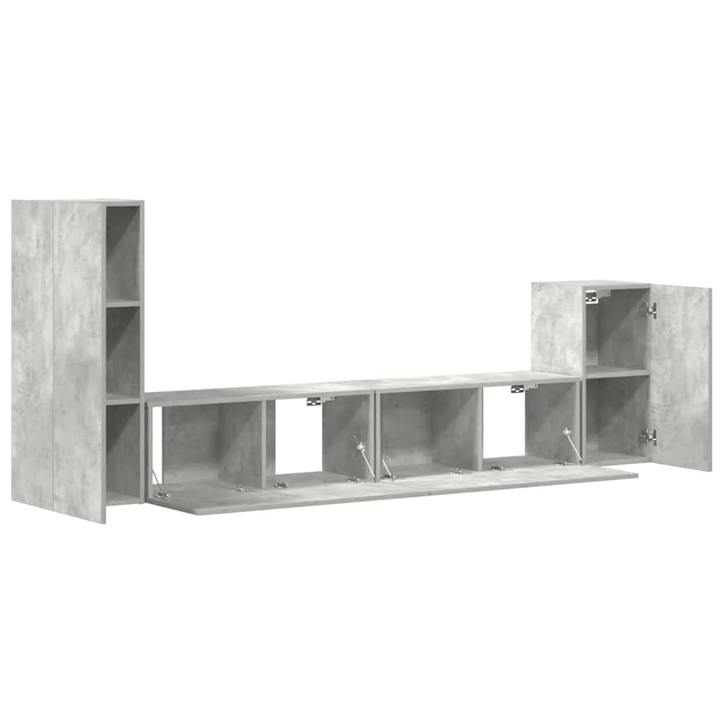 4-delige Tv-meubelset bewerkt hout betongrijs – afbeelding 4