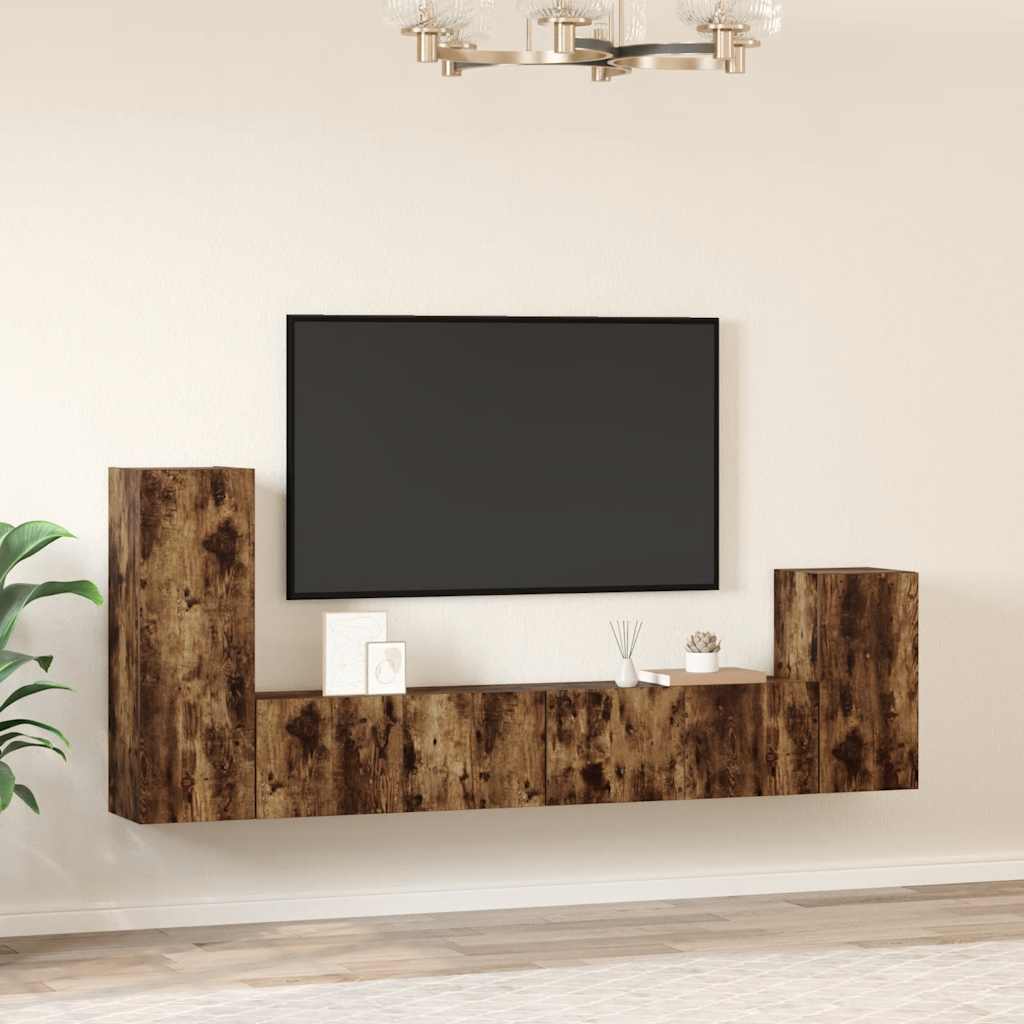 4-delige Tv-meubelset bewerkt hout gerookt eikenkleurig – afbeelding 3