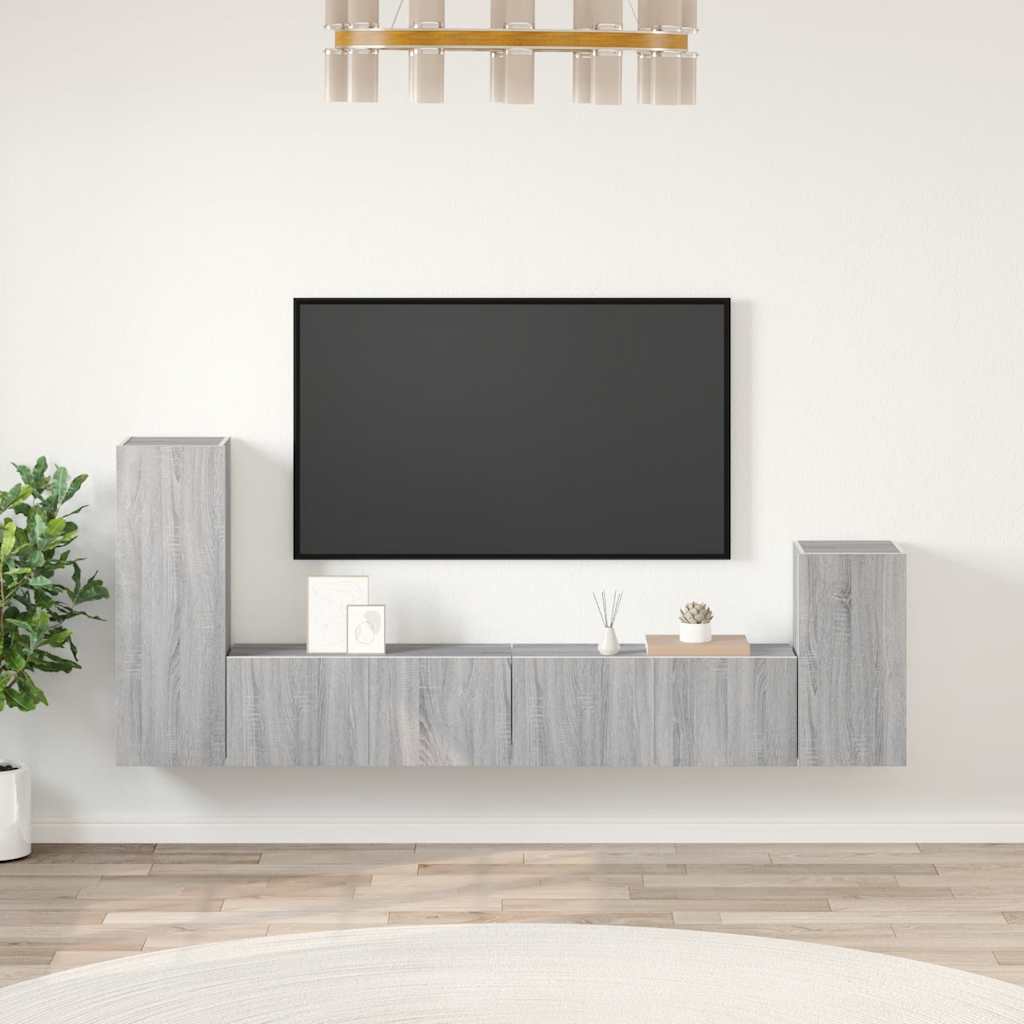 4-delige Tv-meubelset bewerkt hout grijs sonoma eikenkleurig – afbeelding 1