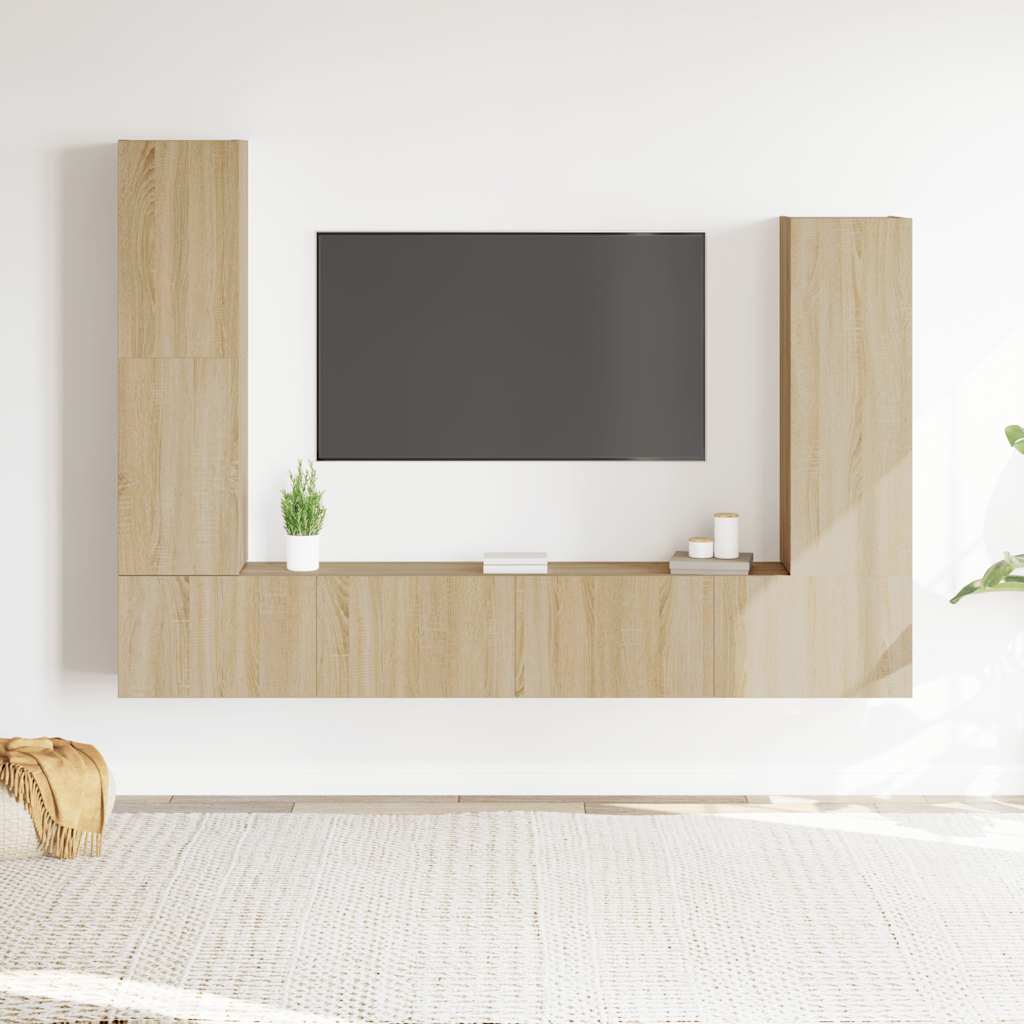 4-delige Tv-meubelset bewerkt hout sonoma eikenkleurig