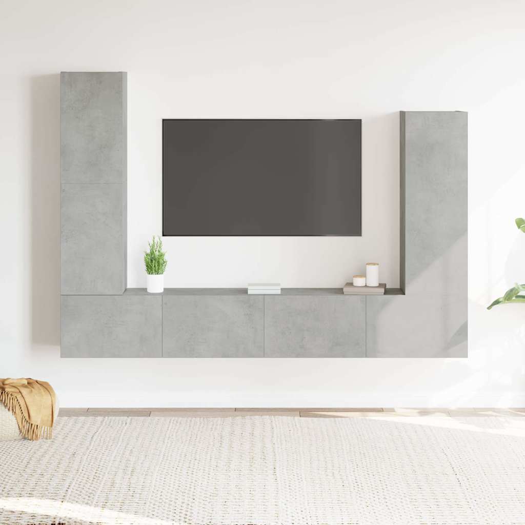 4-delige Tv-meubelset bewerkt hout betongrijs