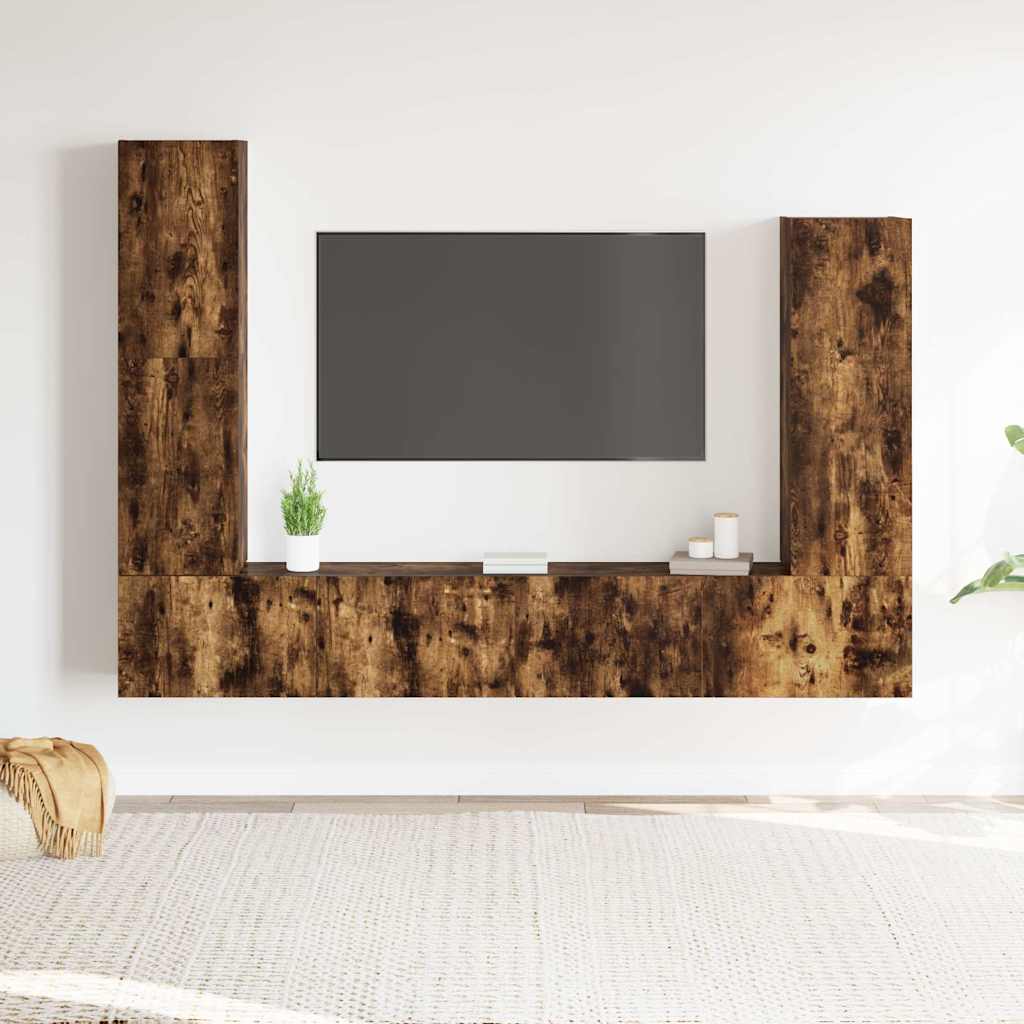 4-delige Tv-meubelset bewerkt hout gerookt eikenkleurig – afbeelding 1