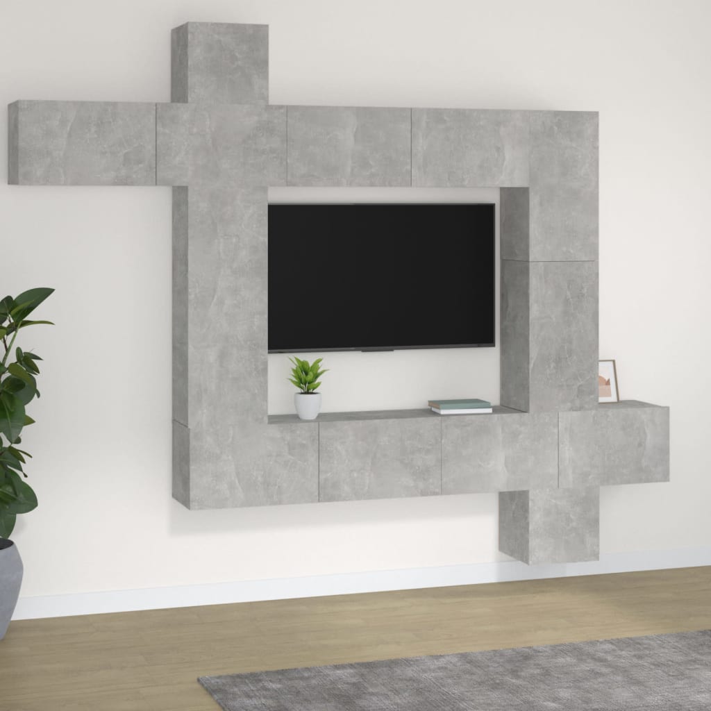 9-delige Tv-meubelset bewerkt hout betongrijs – afbeelding 1