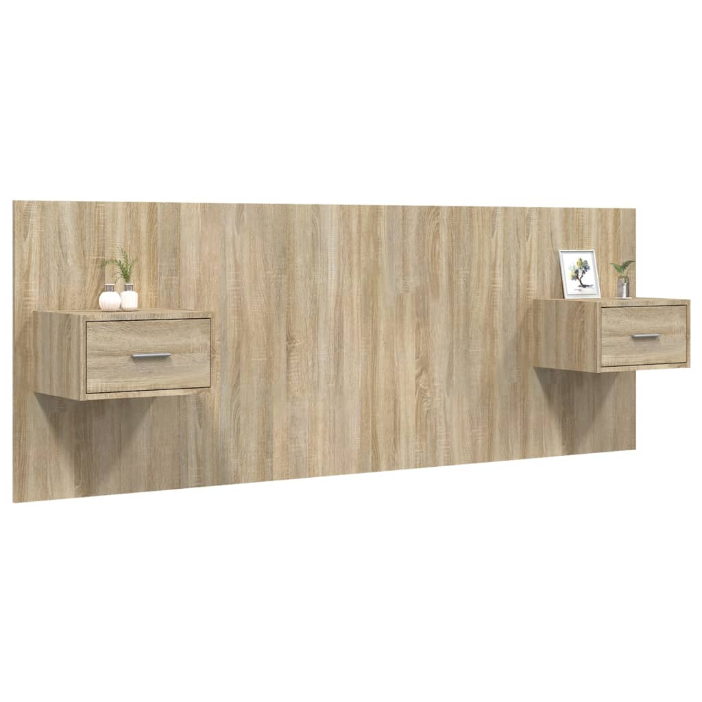 Hoofdbord met kastjes bewerkt hout sonoma eikenkleurig – afbeelding 3