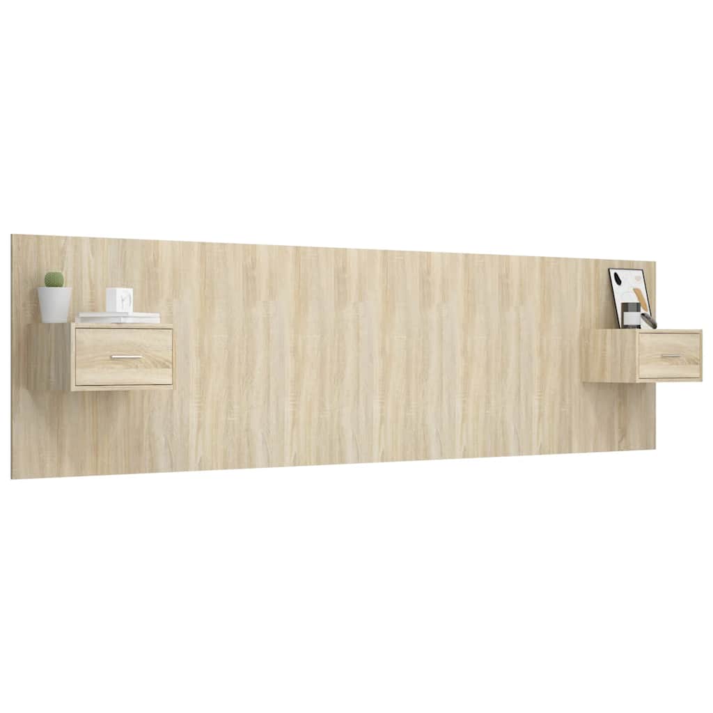 Hoofdbord met kastjes bewerkt hout sonoma eikenkleurig – afbeelding 3