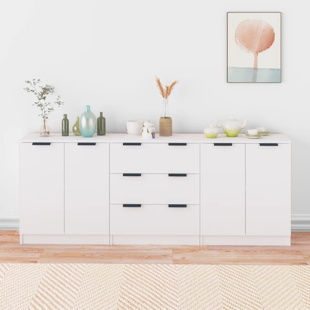 3-delige Dressoirs bewerkt hout wit