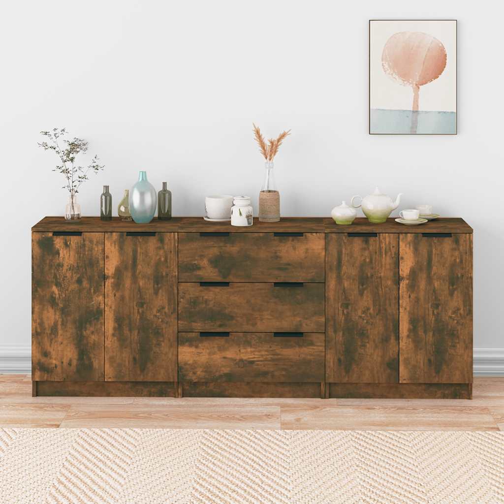 3-delige Dressoirs bewerkt hout gerookt eiken
