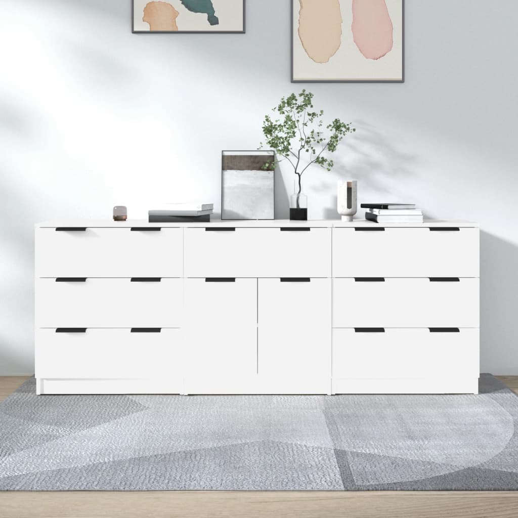 3-delige Dressoirs bewerkt hout wit