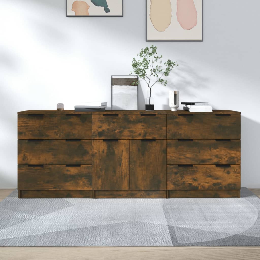 3-delige Dressoirs bewerkt hout gerookt eiken