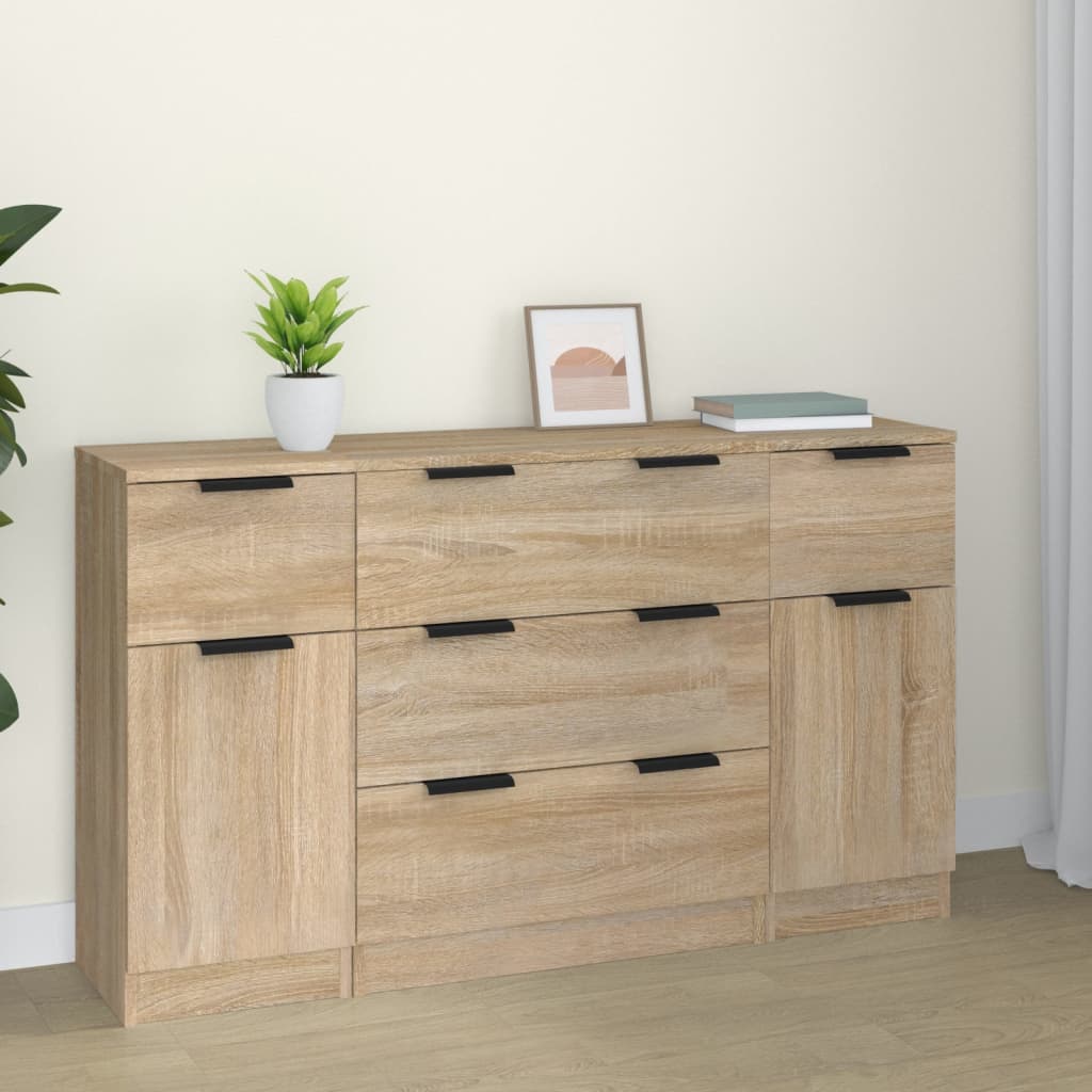 3-delige Dressoirset bewerkt hout sonoma eiken