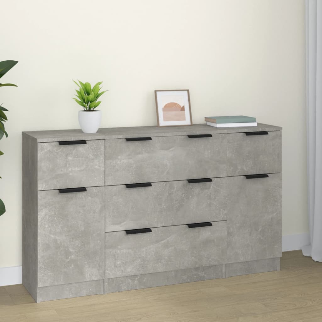 3-delige Dressoirset bewerkt hout betongrijs