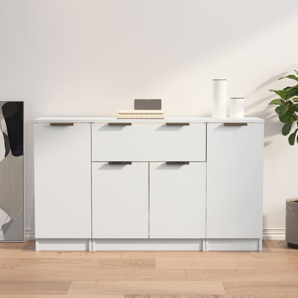 Dressoirs 3 st bewerkt hout wit