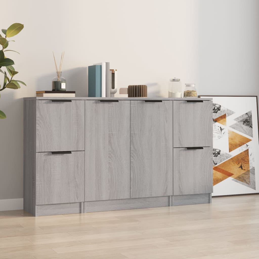 Dressoirs 3 st bewerkt hout grijs sonoma eikenkleurig