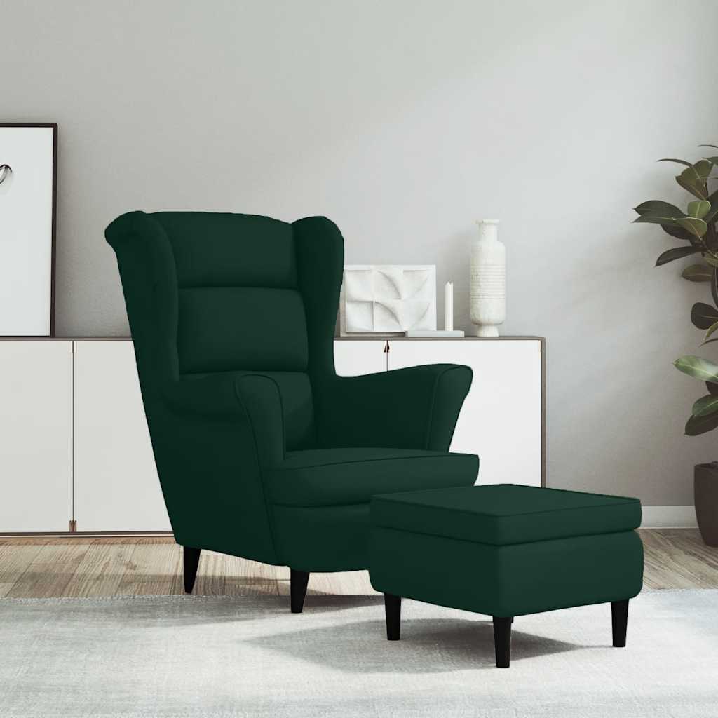 Fauteuil met voetenbank fluweel donkergroen