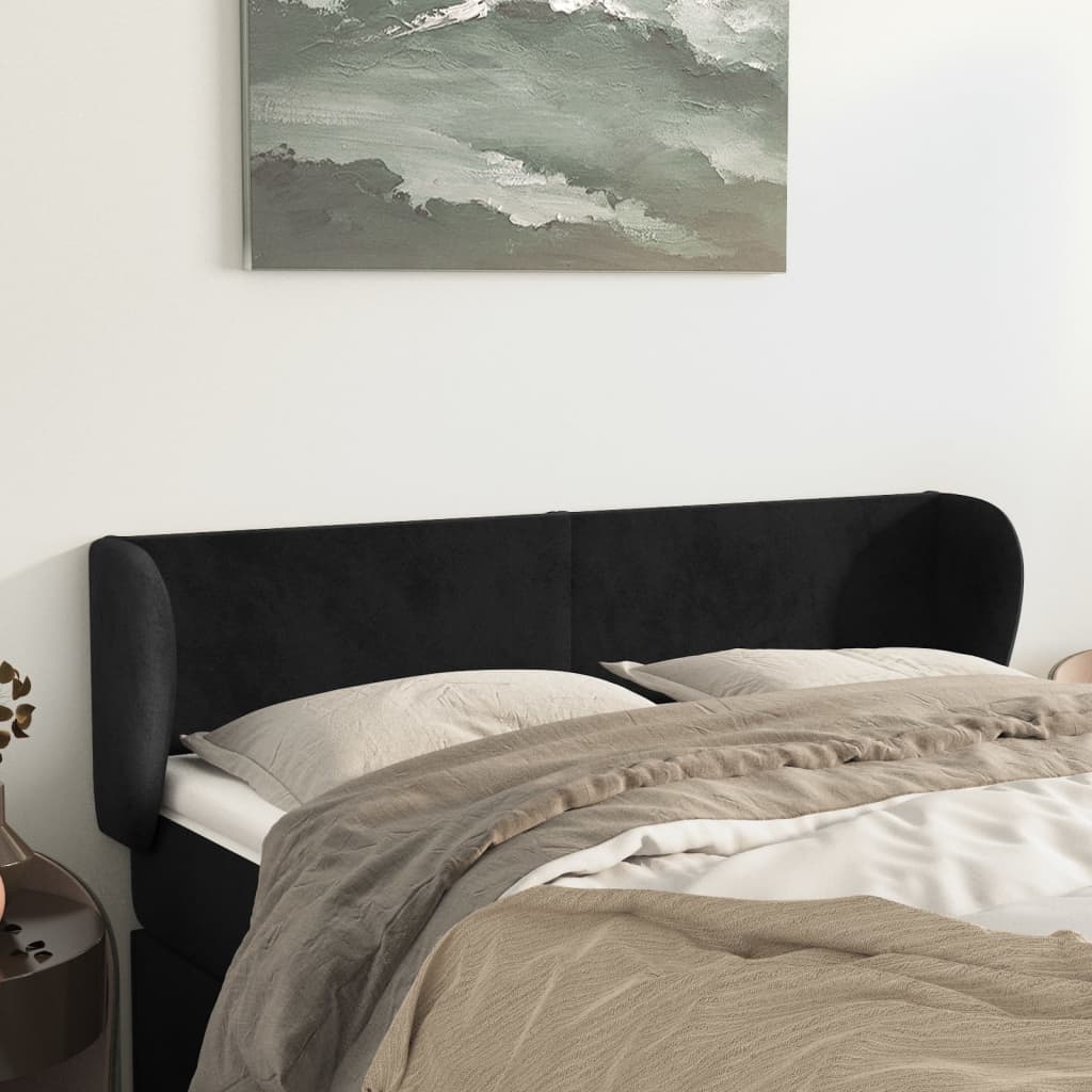 Hoofdbord met randen 147x23x78/88 cm fluweel zwart