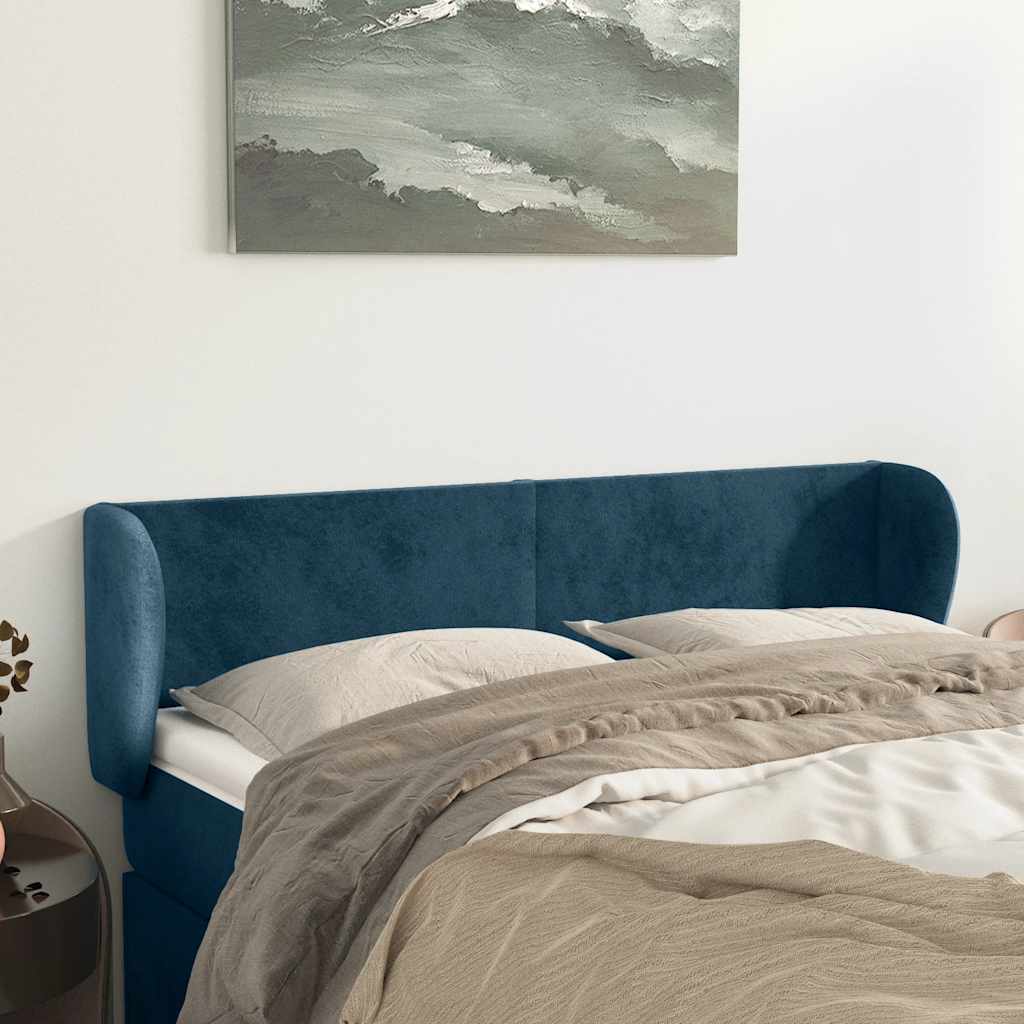 Hoofdbord met randen 147x23x78/88 cm fluweel donkerblauw